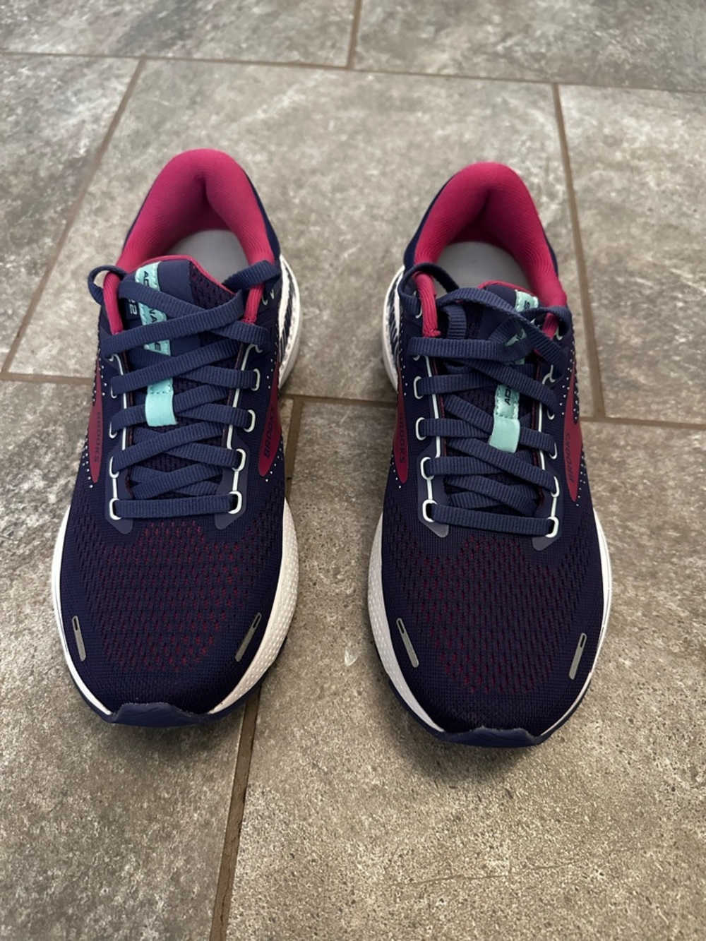Brooks Women's Navy and Magenta Running Shoes with Mint Tongue Detail